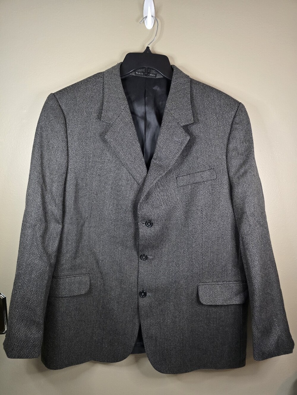 Croft & Barrow Herringbone Mens 46R Gray Sport Coat Super Fine Lambswool Blazer